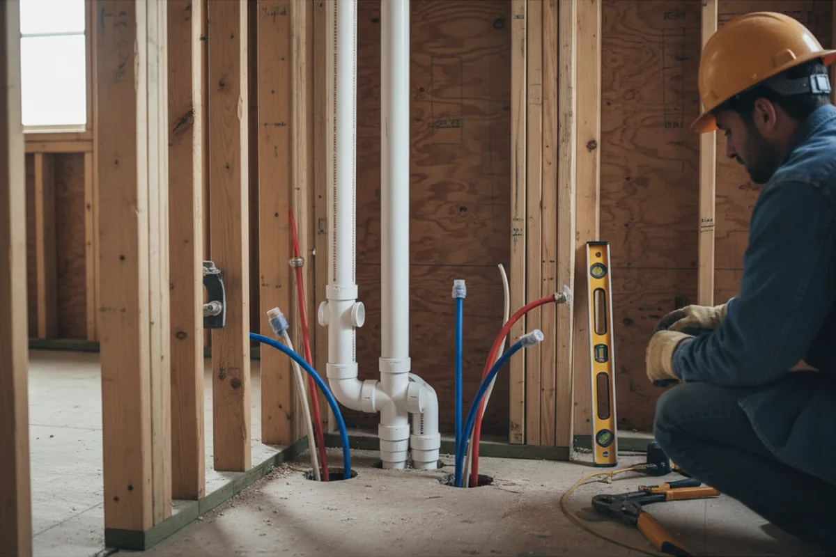 Drain and supply rough-in during Sump Pump Repair in Kenilworth